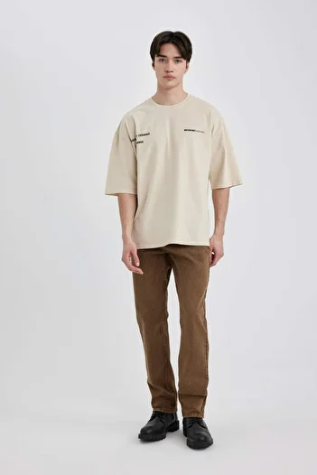 DeFacto Μπλουζάκι με κοντό μανίκι Loose Fit Crew Neck με στάμπα στην πλάτη B8494AX24SM