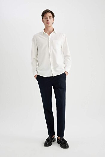 DeFacto Twill Yazlık Kumaş Pantolon Tapered Fit Cepli Basic Düz Keten Karışımlı Duble Paça B6585ax24sp