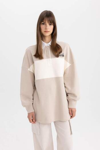 DeFacto Regular Fit Shirt Collar Printed Sweatshirt Tunic C3851Ax24Sp