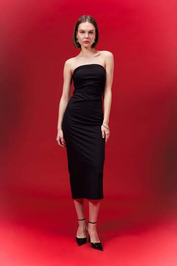 DeFacto Στράπλες Μαύρο Maxi Bodycon Φόρεμα - C3061ax24sp