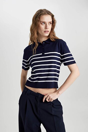 DeFacto Regular Fit Polo Yaka Çizgili Kısa Kollu Triko Tişört C4402AX24SM