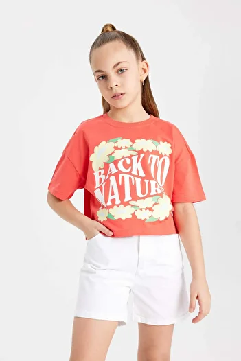 DeFacto Girls' Crew Neck Printed Short Sleeve T-Shirt B5099A824Sm