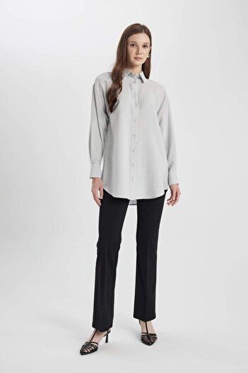 DeFacto Relax Fit Basic Plain Long Sleeve Shirt Tunic C0304Ax24Sp