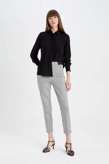 DeFacto Sigaret Satin Pants Basic Plain Regular Waist Elastic Waist Straight Leg J8741Az24Sm