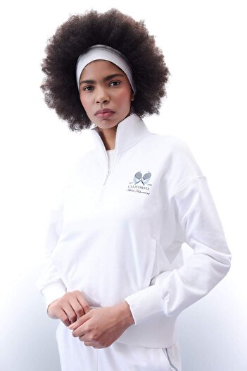 DeFacto Defactofit Oversize Printed Stand Collar Zipper Sports Sweatshirt B4598Ax24Sp