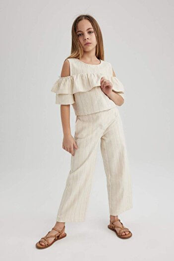 DeFacto Kız Çocuk Wide Leg Geniş Paça Pamuklu Pantolon C1109A824SM