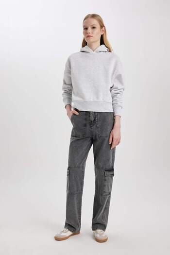 DeFacto Boxy Fit Hooded Thick Basic Solid φούτερ B8570AX24SP