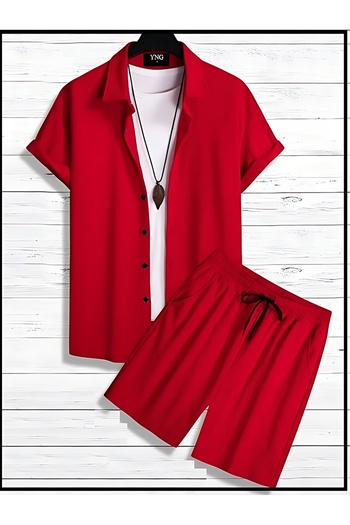 YNGMENCLASS Soft Textured Anti-Sweat Printed Shirt Shorts Set