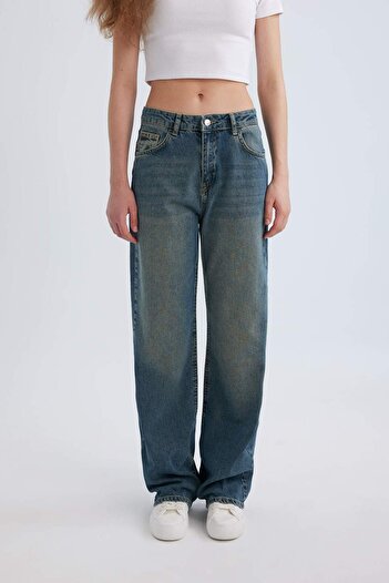DeFacto 90S Wide Leg High Waist Long Jean Washed Trousers C1143Ax24Sp