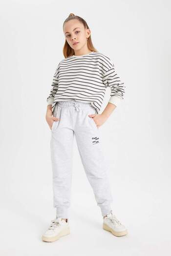 DeFacto Girls' Printed Jogger Sweatpants with Laced Waist and Elastic Cuffs with Pockets B6401A824Sm