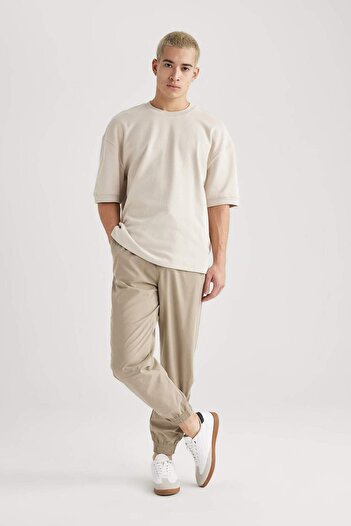 DeFacto Jogger Gabardin Pantolon Regular Beli Bağcıklı Cepli Lastikli Paça B7493AX24SP