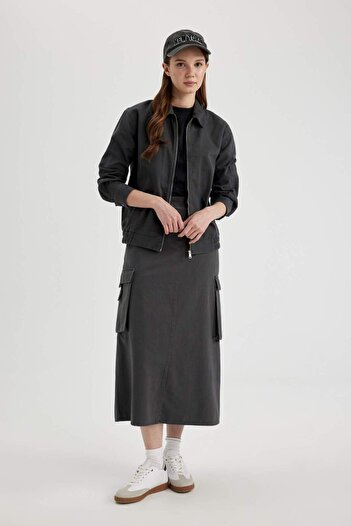 DeFacto Oversize Wide Fit Shirt Collar Zippered Gabardine Washed Jacket B9216Ax24Sp