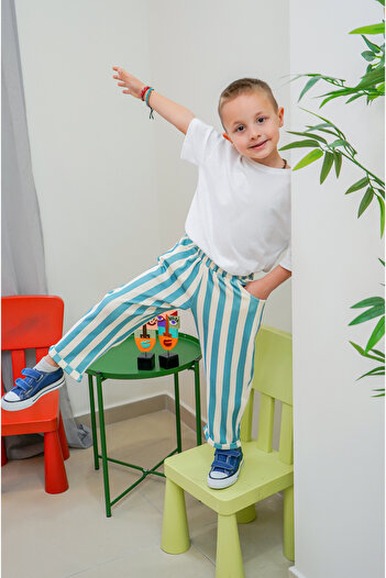 Pinklime Jr. Çocuk Çizgili Yumuşak Pantolon-Striped Pantolon