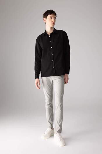 DeFacto Relax Fit Polo Collar Gabardine Long Sleeve Shirt C1477ax24sp