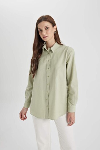 DeFacto Relax Fit Poplin Long Sleeve Shirt Tunic B8314Ax24Sp