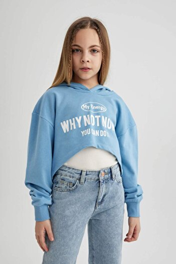 DeFacto Φούτερ για κορίτσια Oversize Wide Fit με εμπριμέ κουκούλα C0483A824SP