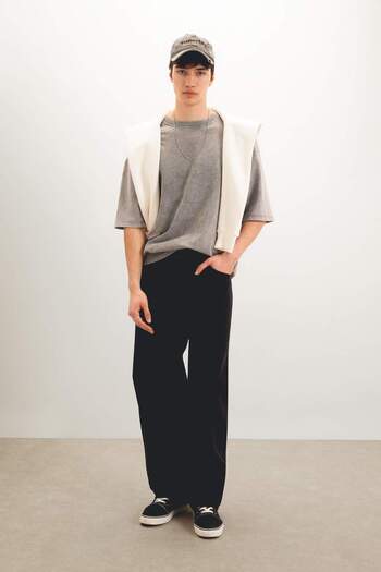 DeFacto 100% bavlna Wide Baggy Fit Wide Fit Normální pas Široké nohavice Jean Kalhoty B5789AX24SP