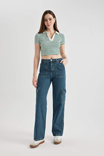 DeFacto Wide Leg Cargo High Waist Long Jean Washed Trousers B8245Ax24Sp