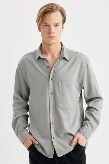 DeFacto Oversize Wide Fit Βαμβακερό μακρυμάνικο πουκάμισο B5841AX24SP