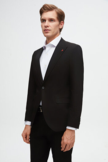 Twn BlackSlimFit Viscose Pointed Collar Suit