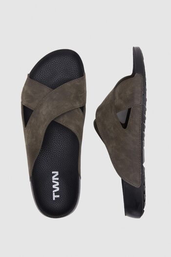 Twn Παντόφλες Χακί Σταυρωτό λουράκι