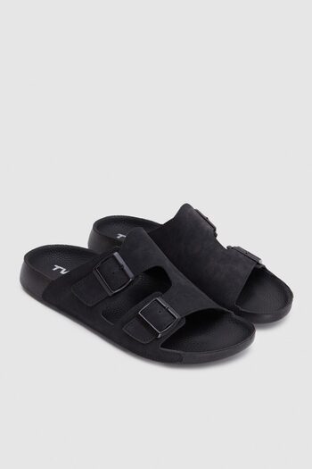 Twn Black Double Buckle Slippers