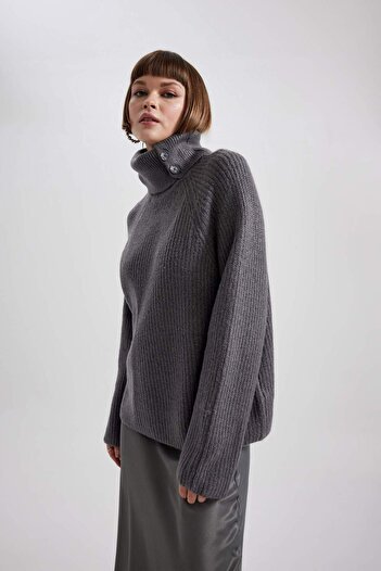DeFacto Relax Fit Zipper Collar Thessaloniki Fabric Sweater A8620Ax23Wn