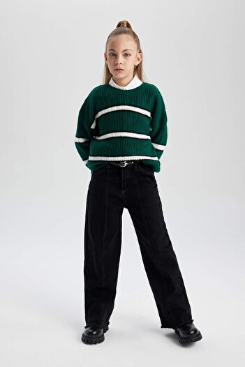 DeFacto Girls' Crew Neck Striped Sweater Sweater B5893A823Wn