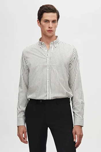 D'S Damat Black Striped Slim Fit Groom's Shirt