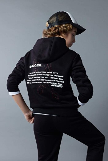 DeFacto Erkek Çocuk Kapüşonlu Baskılı Kalın Sweatshirt B5945A823WN