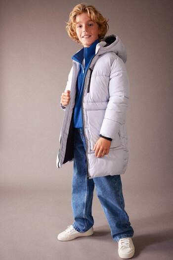 DeFacto Boy's Waterproof Reflective Printed Hooded Fleece Lined Long Coat Jacket A2729A823Wn