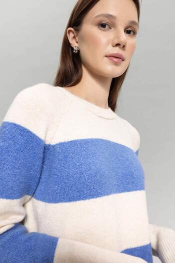 DeFacto Regular Fit Crew Neck Ριγέ Πλεκτό Πουλόβερ Μπλούζα B3815AX23WN