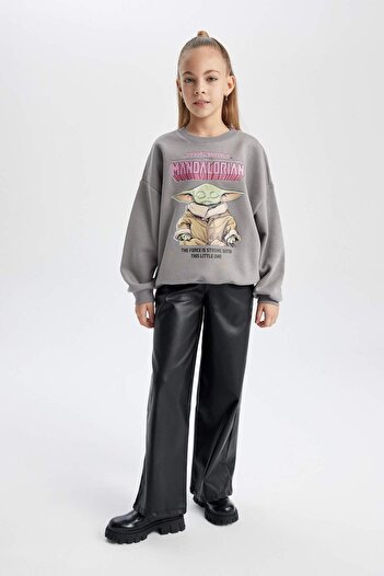 DeFacto Dívčí mikina Star Wars-Mandalorian Crew Neck Měkká chlupatá tlustá mikina B4716A823WN