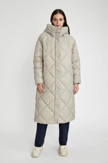 DeFacto Water Repellent Hooded Long Coat Parka Quilted Zipper Snap Closure Pocket A1151Ax23Au