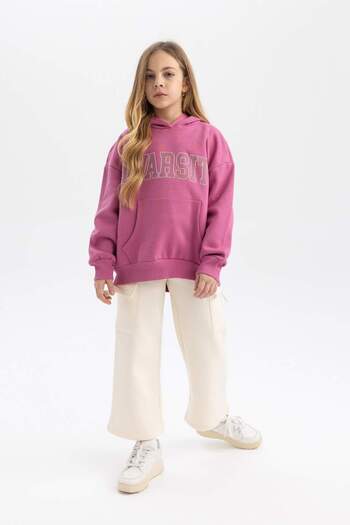 DeFacto Girls Wide Leg Wide Wide Leg Cargo Pocket Cotton Sweatpants B2554A823Au