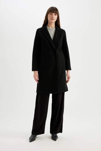 DeFacto Long Cashmere Coat Regular Fit Double Breasted Lapel Snap Closure with Pockets A1090Ax23Au