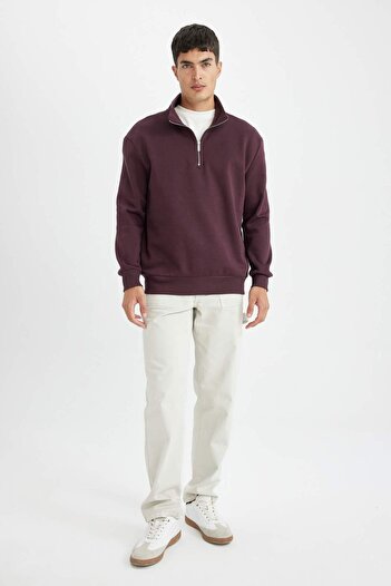 DeFacto Comfort Regular Fit Άνετη εφαρμογή με φερμουάρ Σταντ γιακά Basic μασίφ φούτερ X7405AZ23AU