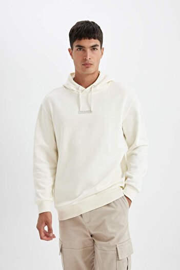 DeFacto Relax Fit Kapüşonlu Baskılı Kalın Sweatshirt Y9652AZ23WN