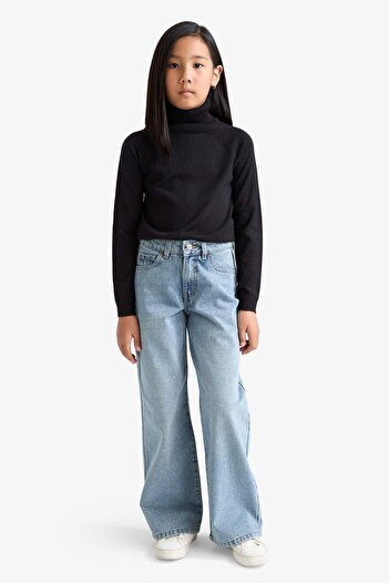 DeFacto Girl's Turtleneck Black Basic Plain Sweater R1953A623Wn