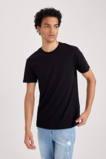 DeFacto 100% bavlna Slim Fit Slim Fit Crew Neck Basic Jednobarevné tričko s krátkým rukávem B0653AXNS