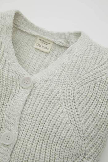 DeFacto Baby Girl V-Neck Glitter Buttoned Knitwear Cardigan A4081A523Au