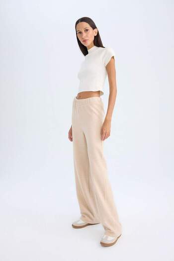 DeFacto Ribbed Camisole Pants Flayer Fit Elastic Waist Straight Leg B2206Ax23Au