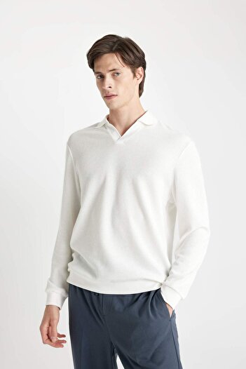 DeFacto Regular Fit Polo Yaka Jakarlı Triko Sweatshirt A9785AX23AU