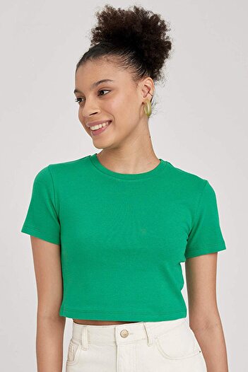 DeFacto Coool Fitted Basic Short Sleeve Crop T-Shirt T9631Az23Sm