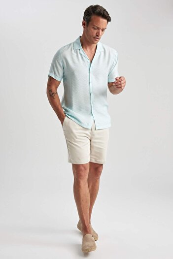 DeFacto Modern Fit Summer Polo Collar Basic Plain Aerobin Short Sleeve Shirt V8406Az23Sm