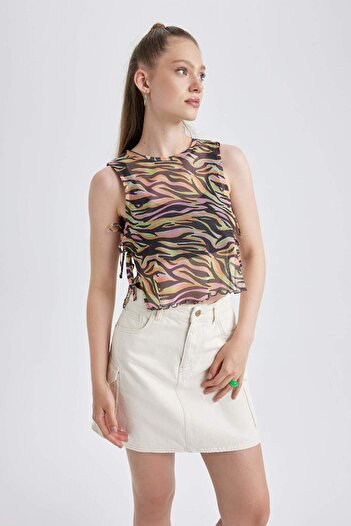DeFacto Coool Loose Fit Crop Desenli Tül Atlet B0241AX23HS