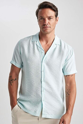 DeFacto Modern Fit Summer Polo Collar Basic Plain Aerobin Short Sleeve Shirt V8406Az23Sm