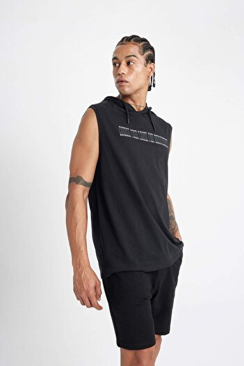 DeFacto DeFactoFit Slim Fit Baskılı Kapüşonlu Atlet A1819AX23SM