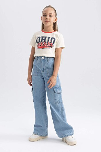 DeFacto Girls' Ribbed Camisole Printed Short Sleeve T-Shirt B0427A823Hs