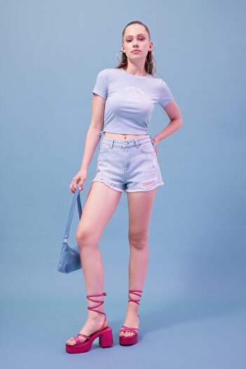 DeFacto Fitted Crew Neck Printed Short Sleeve T-Shirt A0608Ax23Sm